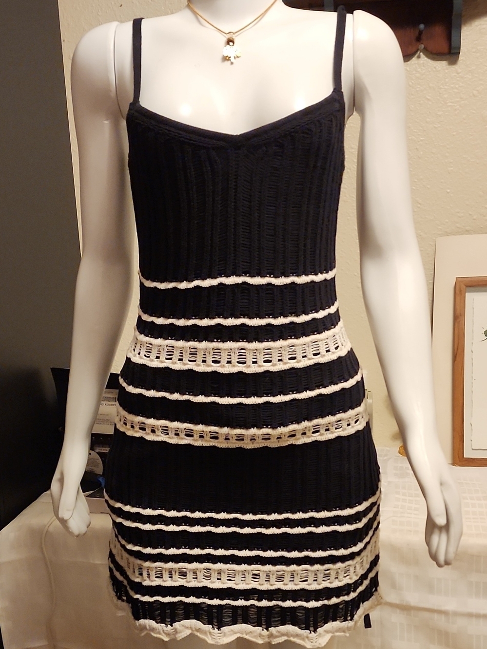 Abercrombie & Fitch Black and Cream Striped Knit Mini Dress